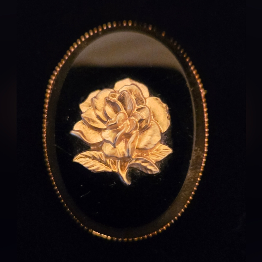 Gold and Black Rose Brooch